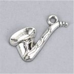 Fém medél saxofon 1,2x2 cm - Ezüst 5db/csom.