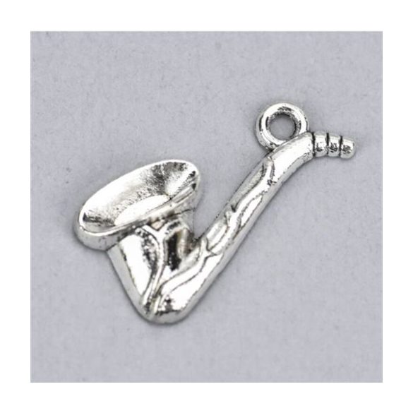 Fém medél saxofon 1,2x2 cm - Ezüst 5db/csom.