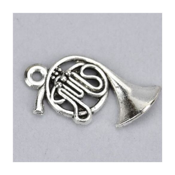 Fém medél kürt 1,7x2,3 cm - Ezüst 5db/csom.