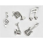 Fém medál hangszer csomag - Ezüst 5db/csomag