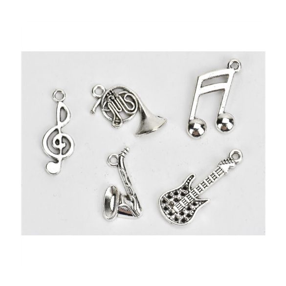 Fém medál hangszer csomag - Ezüst 5db/csomag