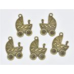 Fém medál babakocsi 2x2,8 cm - 5db/csomag