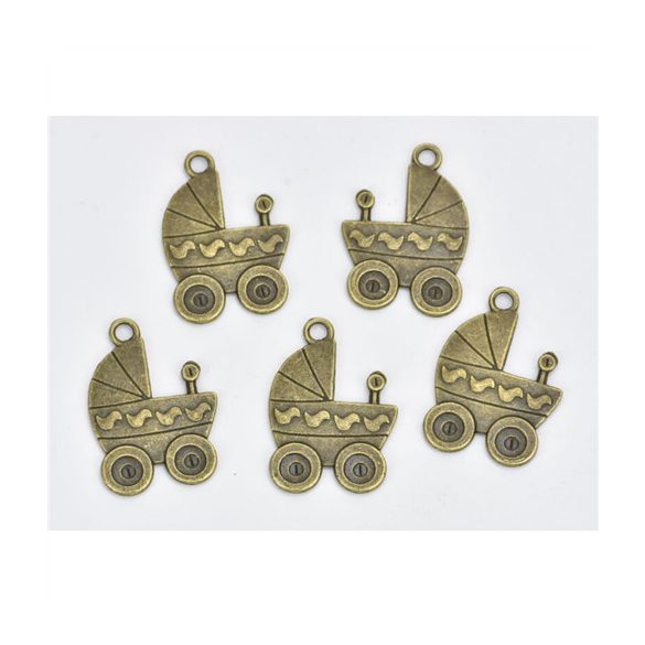 Fém medál babakocsi 2x2,8 cm - 5db/csomag