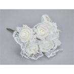 Csipkés rózsacsokor 6 fejes 9 cm - Fehér