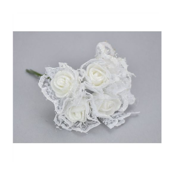 Csipkés rózsacsokor 6 fejes 9 cm - Fehér
