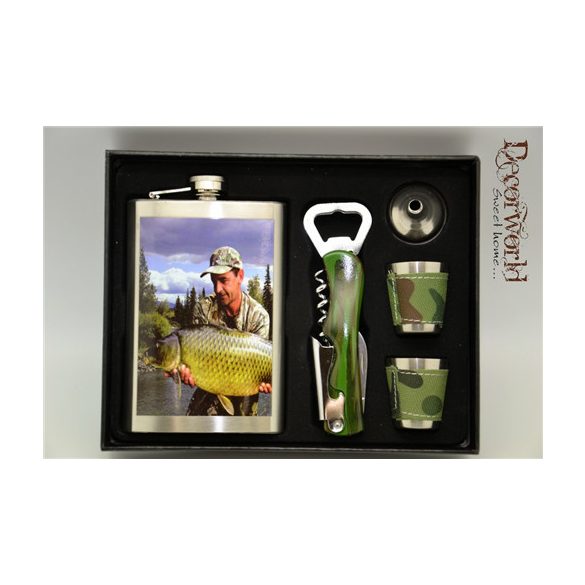 Fém flaska szett army+horgász" dekorral