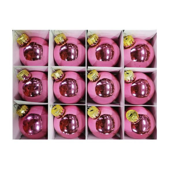 Gömb üveg 5 cm pink fényes S/12