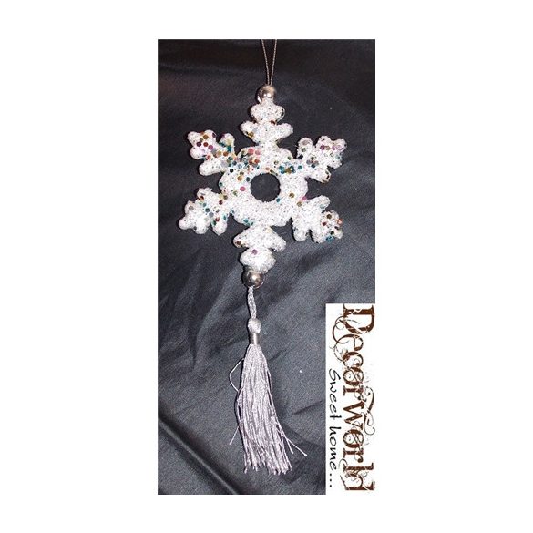 Dísz függő hópehely 11cm glitteres fehér