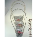 Kosár fonott szögletes füles masnival/szívvel szürke M