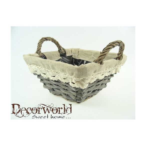 Kosár fonott/textil szél szögletes 18x10cm 2füles