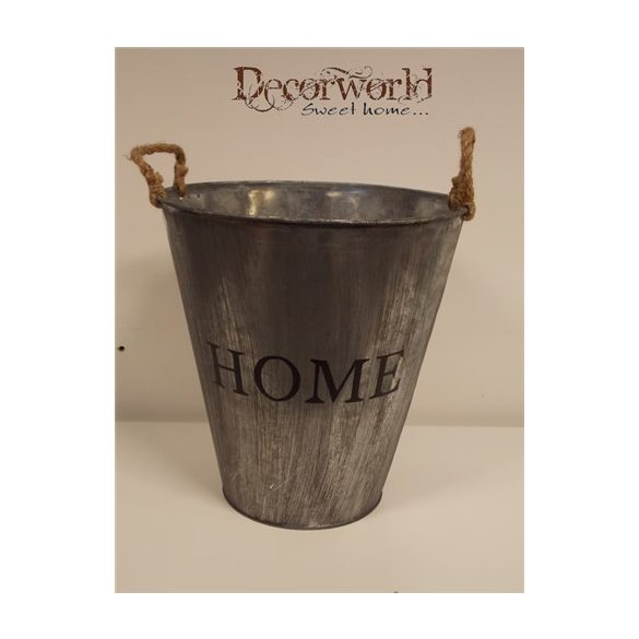 Kaspó fém HOME felirattal 2füles 33x35cm szürke