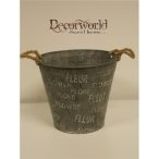   Kaspó fém többnyelvű FLOWER felirattal 2füles 24x21cm fekete