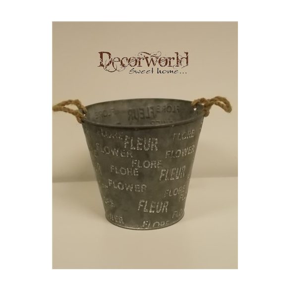 Kaspó fém többnyelvű FLOWER felirattal 2füles 24x21cm fekete