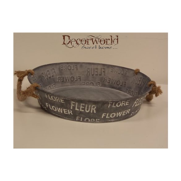 Tál fém többnyelvű FLOWER felirattal 2füles 31x7cm fekete