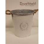   Vödör cink nyomott virág mintás fehér H26 2kötél füles