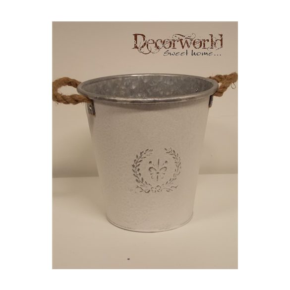 Vödör cink nyomott virág mintás fehér H26 2kötél füles