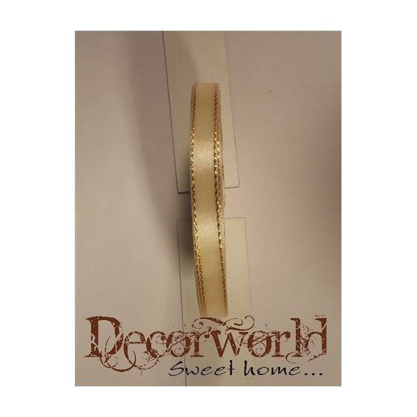 Szatén szalag 10mm/25yard - Krém, arany szegélyes