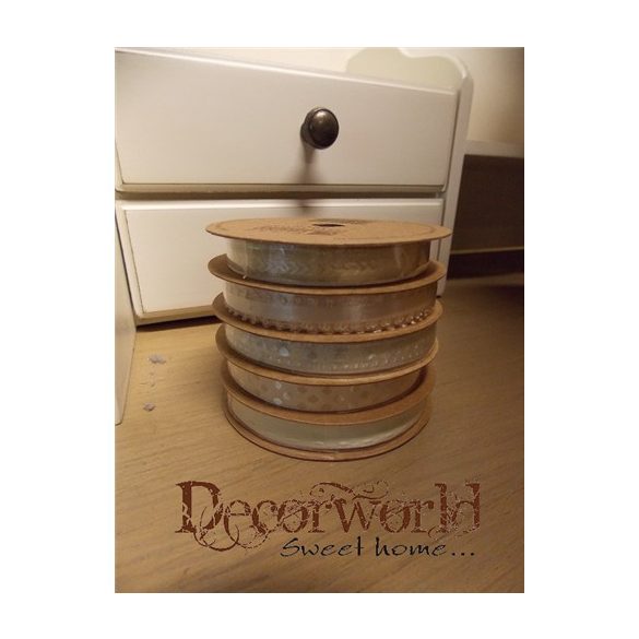 Szalag textil 5m 5csík mintás zöld-krém