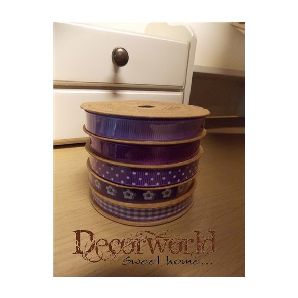 Szalag textil 5m 5csík mintás lila