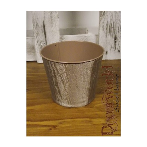 Kaspó cink kerek 9x10cm bársony hatású - Világosbarna