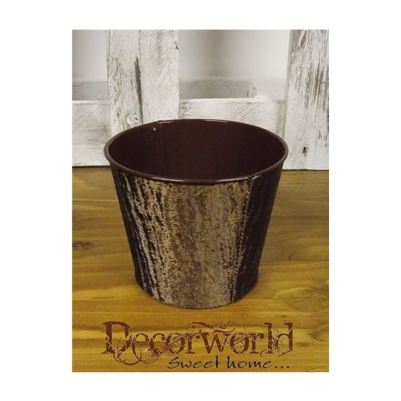 Kaspó cink kerek 9x10cm bársony hatású - Sötétbarna