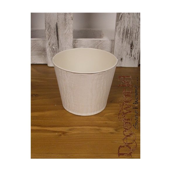 Kaspó cink kerek 9x10cm bársony hatású - Fehér