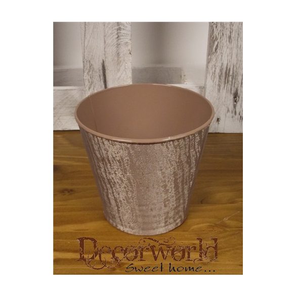 Kaspó cink kerek 14x13cm bársony hatású - Világosbarna