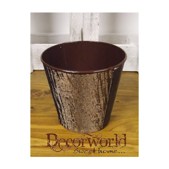 Kaspó cink kerek 14x13cm bársony hatású - Sötétbarna