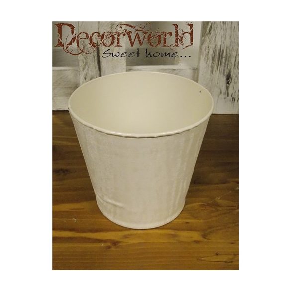 Kaspó cink kerek 14x13cm bársony hatású - Fehér