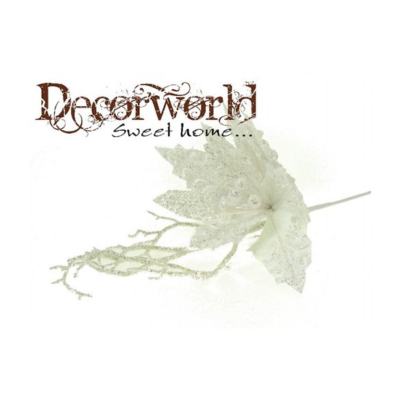 Selyemvirág mikulásvirág 45cm dekorággal fehér glitteres