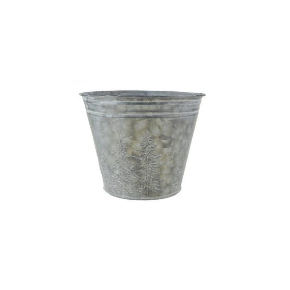 Kaspó fém 15x12cm fenyőfával - Szürke