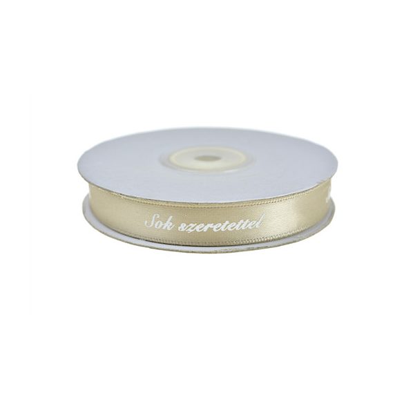 Szatén szalag 13mm x 25y Sok szeretettel feliratok bézs