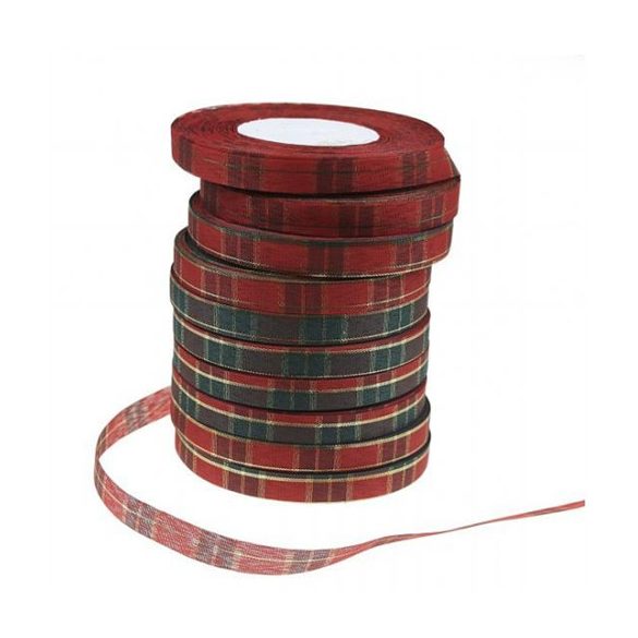 Szalag textil 1,2cm*50y kockás zöld-piros