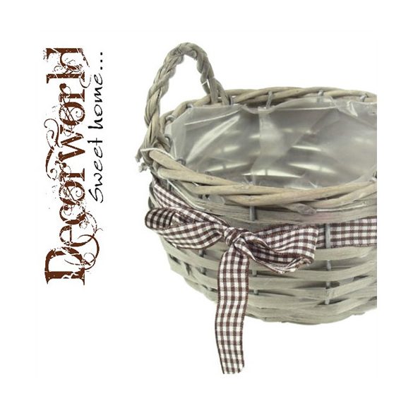 Kosár vessző kerek D16 H10 masnis mosott szürke