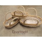   Kosár vessző ovális 2 füles csipkés szegéllyel barna-szürke L