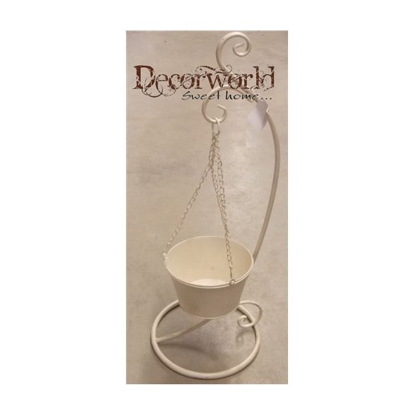 Kaspó fém akasztós tartóval tört fehér