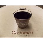   Kaspó fém 13,5xH11cm "Home" feliratos kerek füles barna