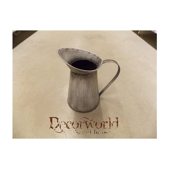 Kaspó fém 12,5x12xH22cm "Home" feliratos kancsó forma szürke