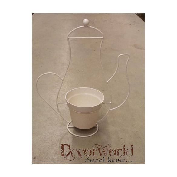 Kaspó fém teáskanna tartón 34x14xH41cm fehér