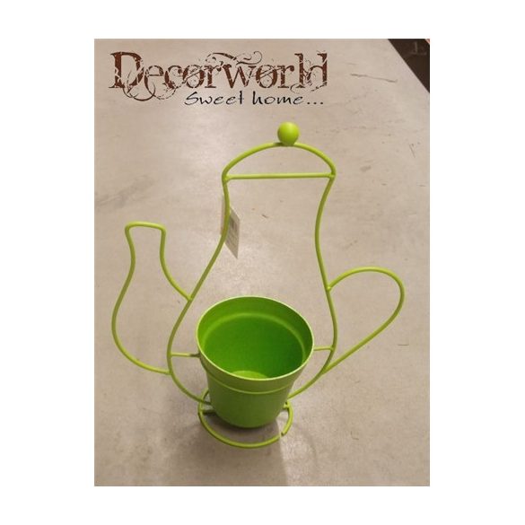 Kaspó fém teáskanna tartón 34x14xH41cm zöld