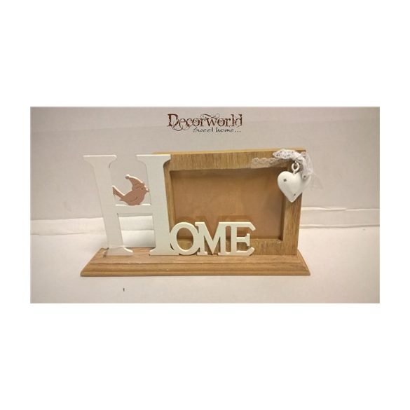 Képkeret fa "Home" felirattal, madárral 21x4,5x11cm