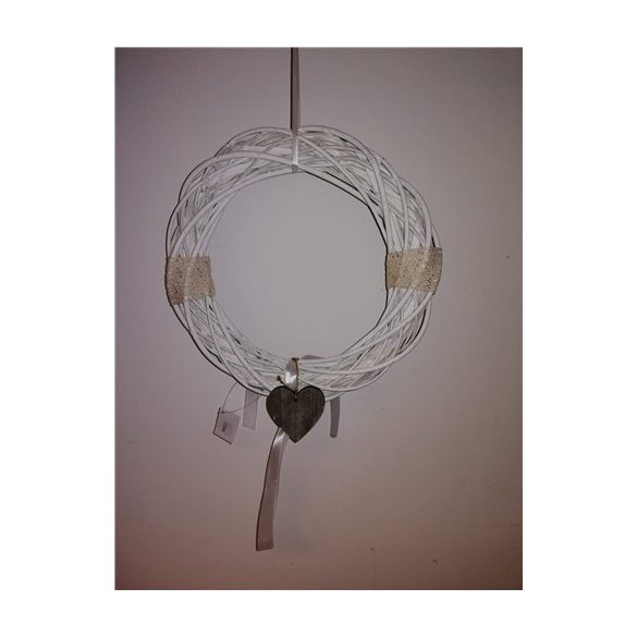 Koszorú vessző D35cm szíves mosott fehér