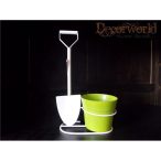 Kaspó fém/műa ásó dekorral 30x18x11cm zöld