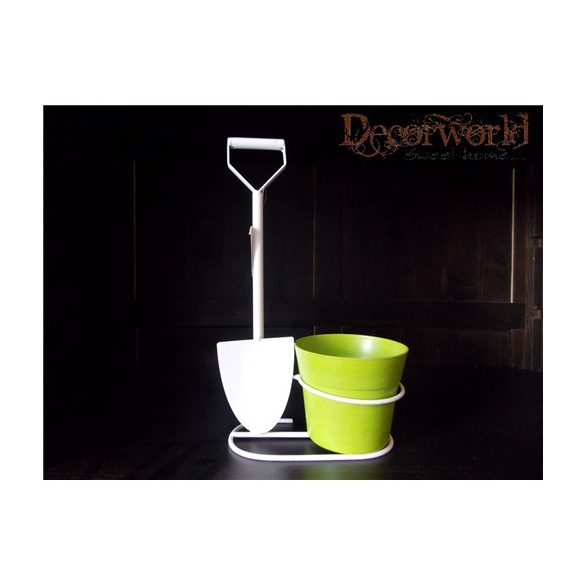 Kaspó fém/műa ásó dekorral 30x18x11cm zöld