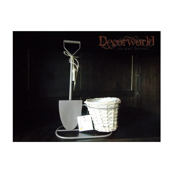 Kaspó fém/műa ásó dekorral WELCOME felirattal 14x23x35cm barna/fehér