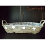 Kosár vessző ovális 45x15x10cm virág dekor natúr barna