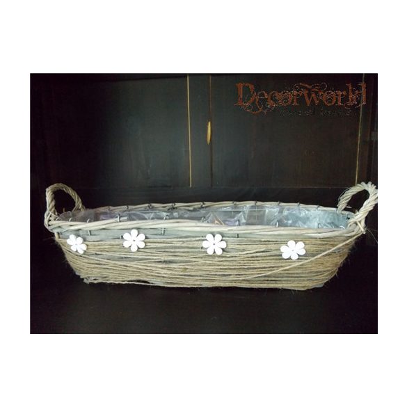 Kosár vessző ovális 45x15x10cm virág dekor natúr barna