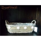   Kosár vessző ovális 33,5x11,5x9cm virág dekor natúr barna