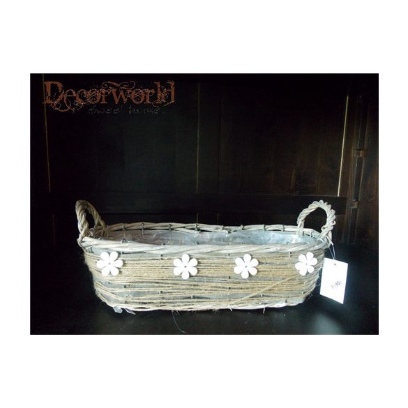 Kosár vessző ovális 33,5x11,5x9cm virág dekor natúr barna