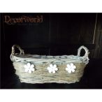 Kosár vessző ovális 26x10,5x8cm virág dekor natúr barna